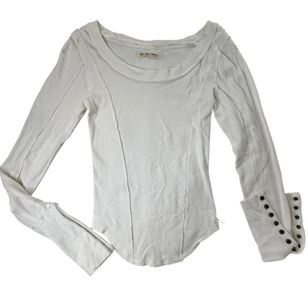 Free People We The Free Ribbed Stuck On You Ivory Top Cuff Small Y2K Skater goth